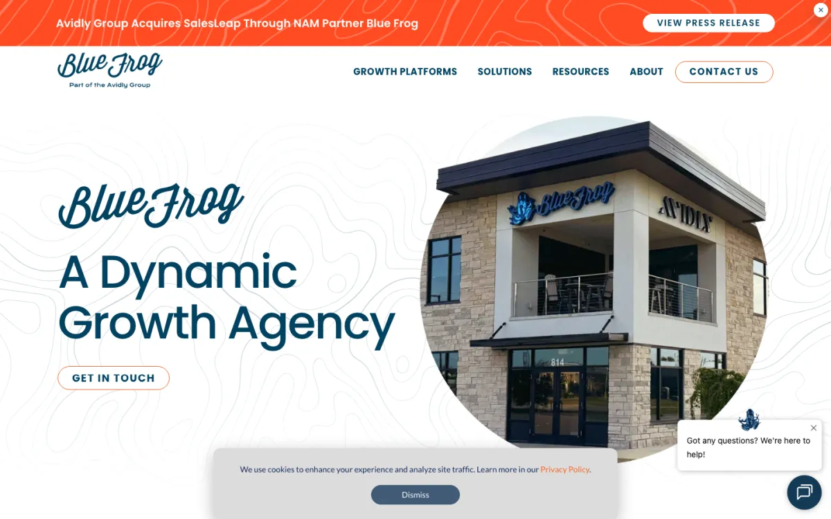 Blue Frog homepage, captured September 28, 2026